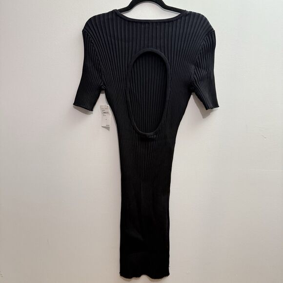 Good American Women’s 5/6 Ribbed Cutout Bodycon Open Back Black Mini Dress NWT - Picture 4 of 7